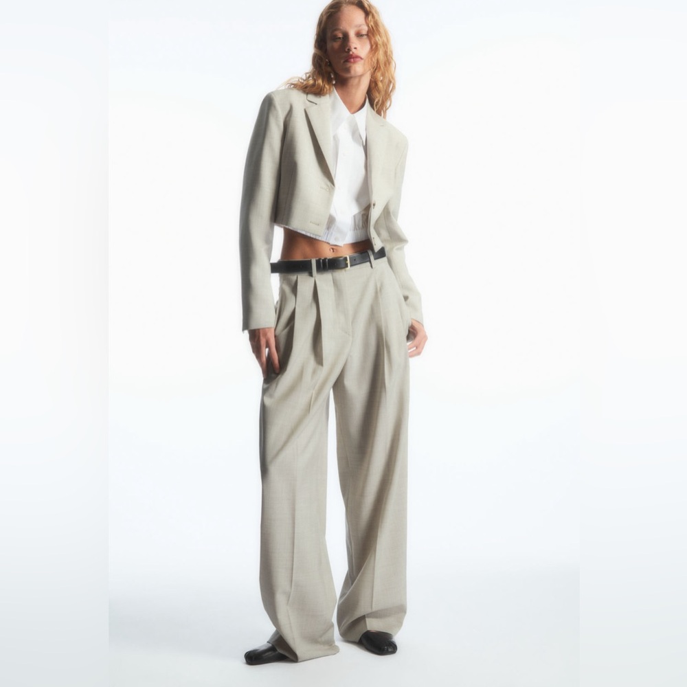 COS Wide-Leg Tailored Wool Pants - Light Beige - 10